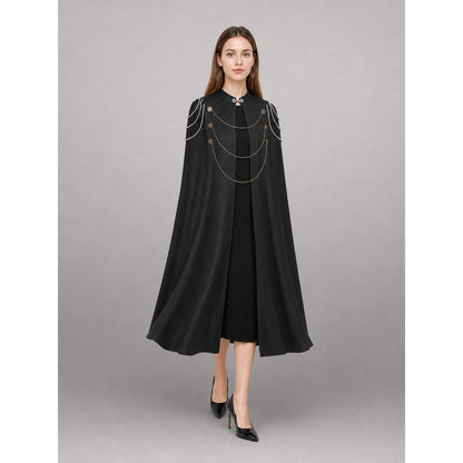 Long Black Hooded Costume Cloak front view