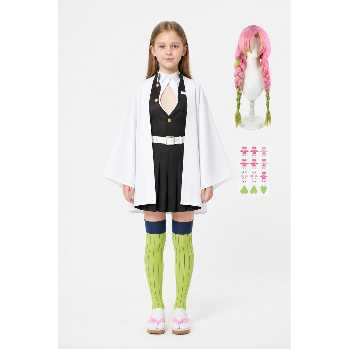 Mitsuri Cosplay Costume with White Cape and Wig main product view