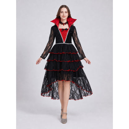 Gothic vampire costume dress with necklace front view