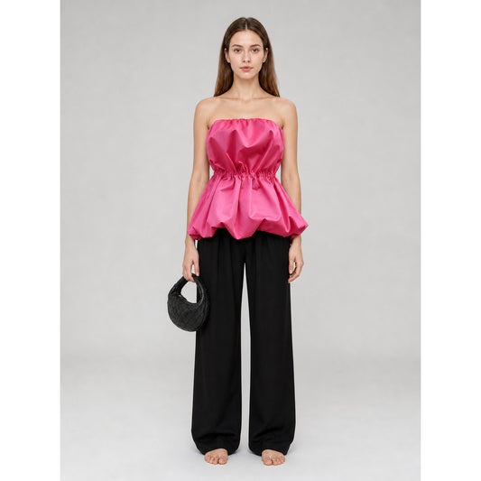 Strapless bustier top with peplum, bright pink