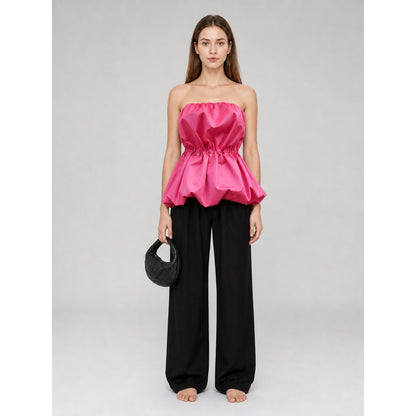 Strapless peplum bustier top, bright pink