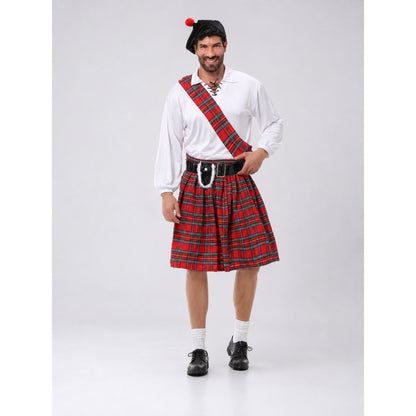 Historical Costume with Plaid Skirt and Cap