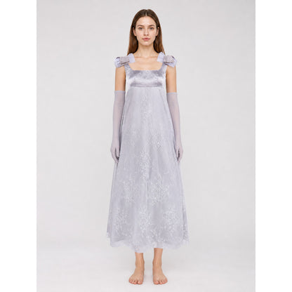 Long A-Line Dress with Mask and Gloves on-model view