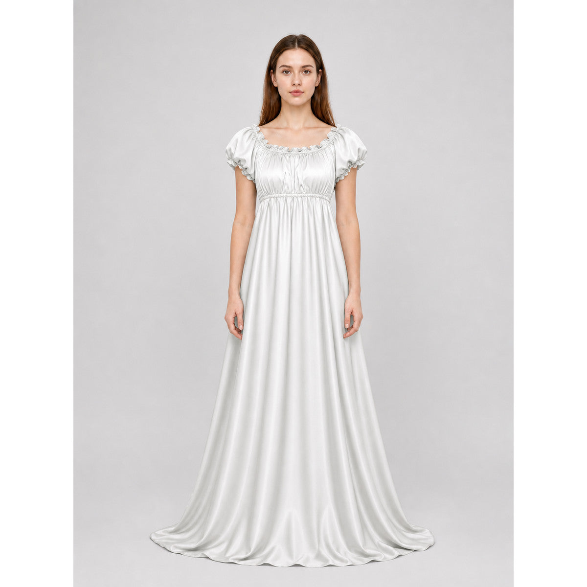 White Long Bridgerton Dress with Sleeves