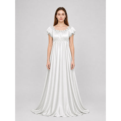 White Long Bridgerton Dress with Sleeves