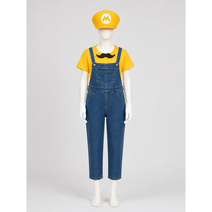 Mario Costume with T-Shirt and Bib Overalls on-model view
