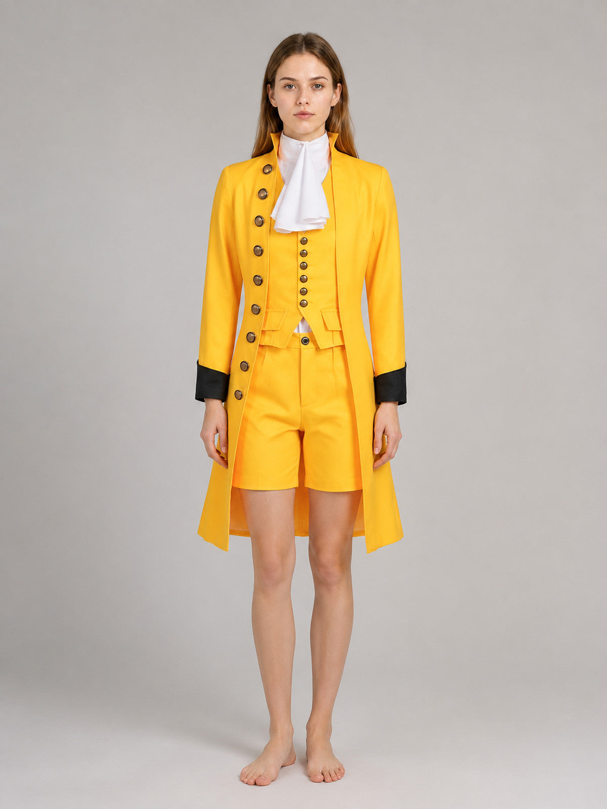 Yellow Vintage Cosplay Suit with Vest on-model view