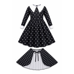 Wednesday Addams Black Halloween Costume Dress with Cape