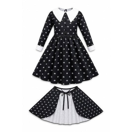 Black Halloween Costume Dress with Cape