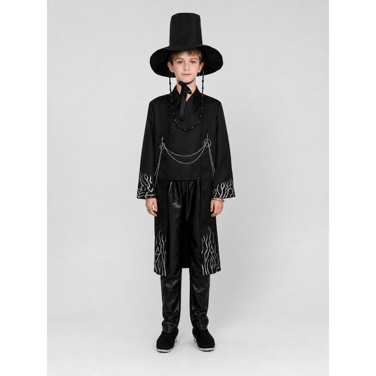 Anime Cosplay Costume: Long Coat, Pants, and Hat on-model view