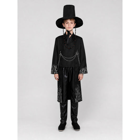 Anime Cosplay Costume: Long Coat, Pants, and Hat on-model view
