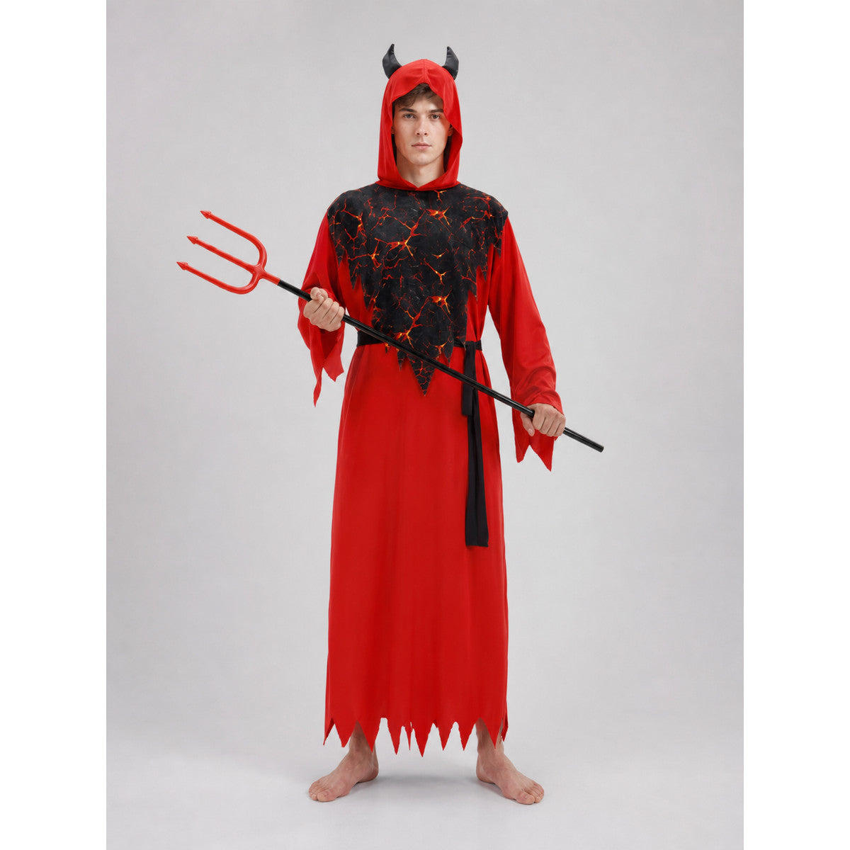 Hooded Devil Costume with Belt and Ragged Hem