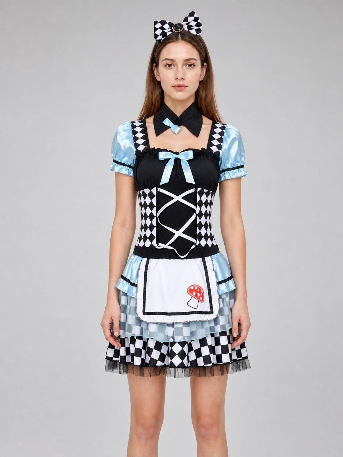 Harlequin Costume with Apron and Accessories front view