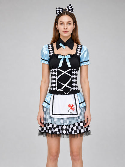 Harlequin Costume with Apron and Accessories front view