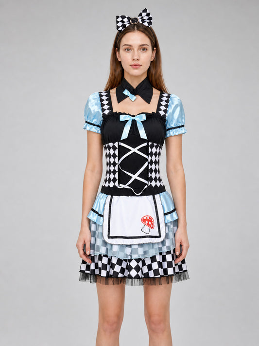 Harlequin Costume with Apron and Accessories front view
