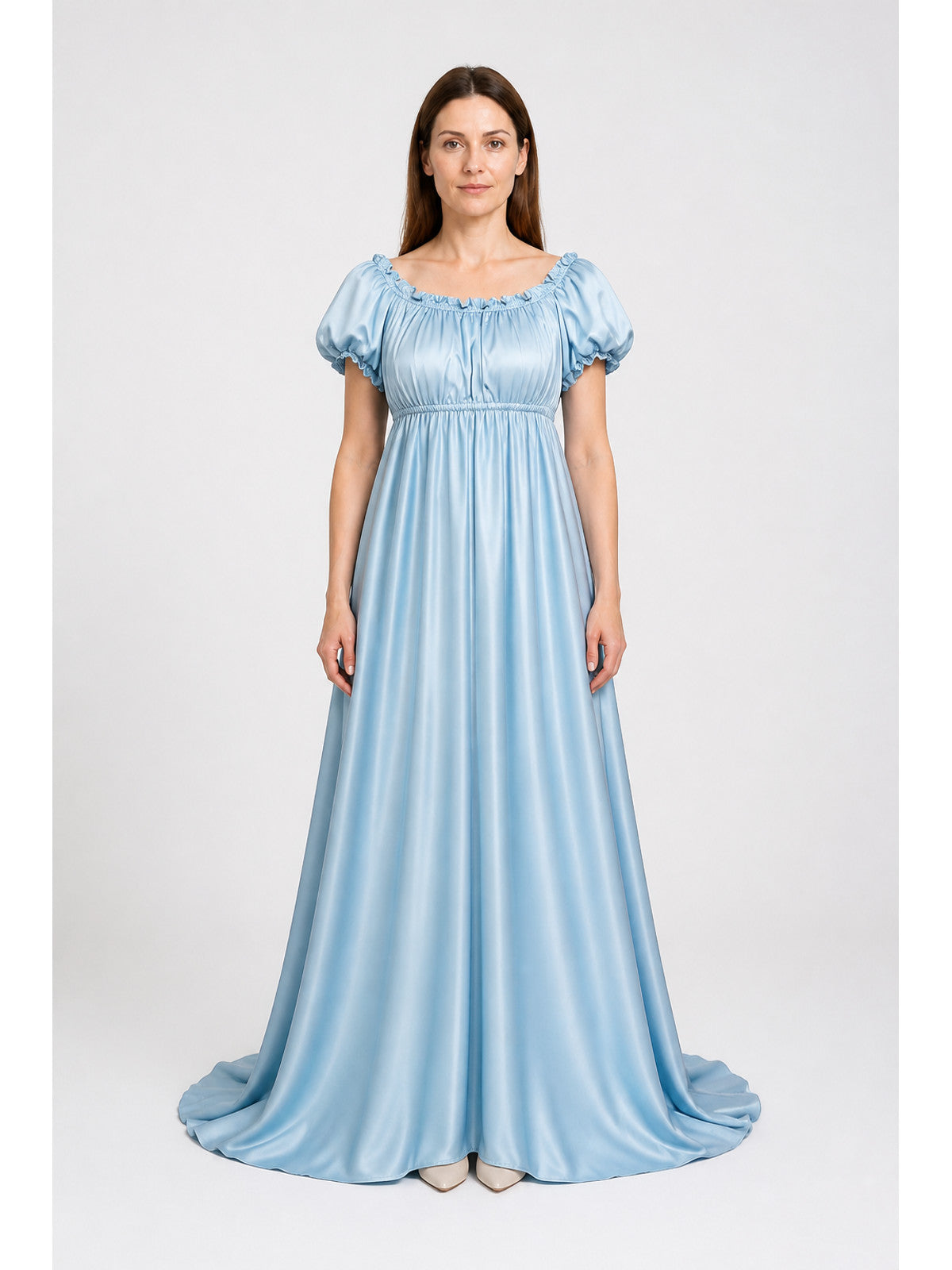 Light Blue Floor-Length Bridgerton Dress with Puff Sleeves main product view