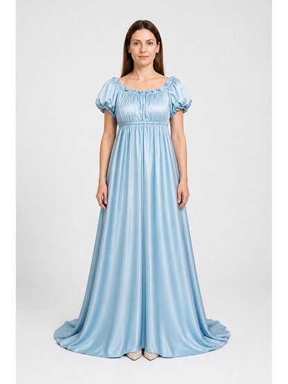 Light Blue Floor-Length Bridgerton Dress with Puff Sleeves main product view
