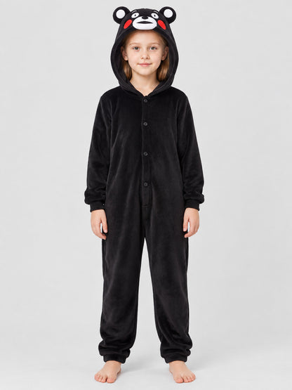 Flannel Hooded Pajama Jumpsuit with Ears