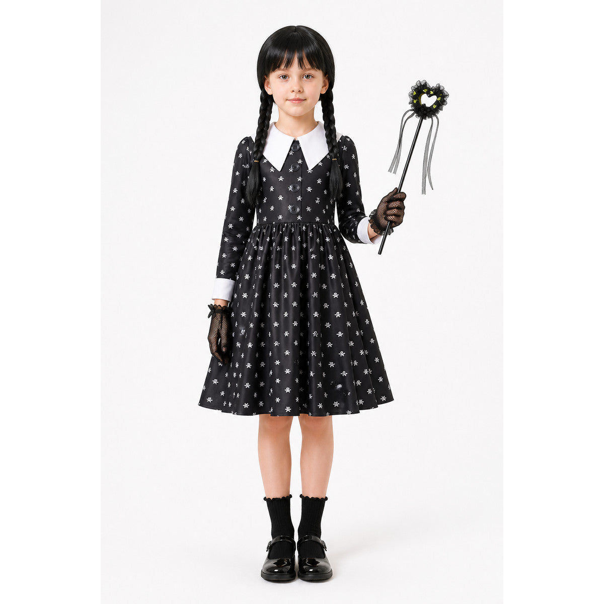 Children's Witch Costume with Skull-Print Dress main product view