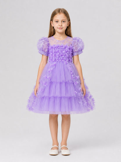 Full Festive Dress with Tulle and Floral Decor on-model view