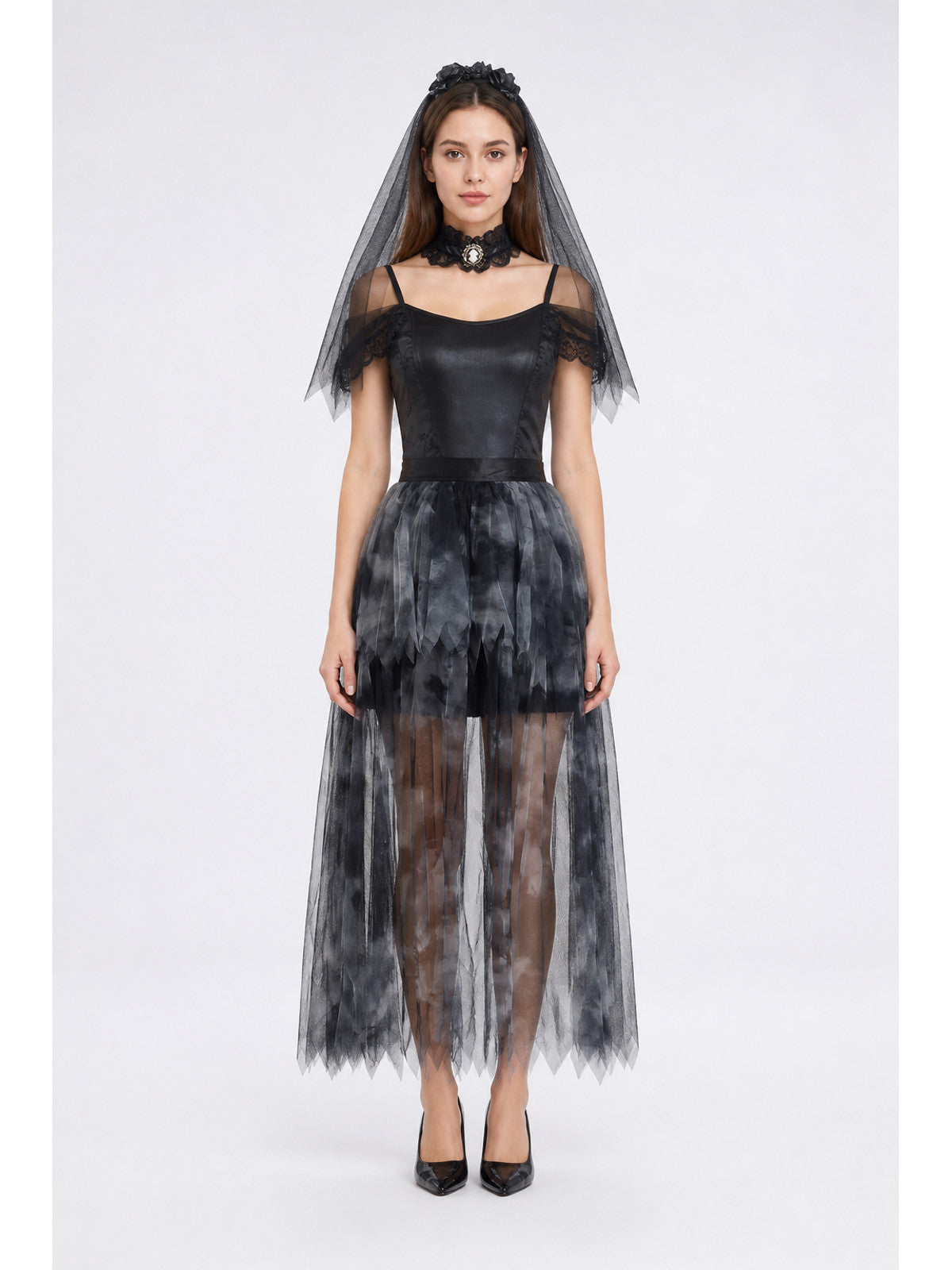 Gothic Black Dress with an Asymmetrical Skirt main product view