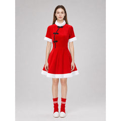 Bright festive dress in Chinese style with a cape