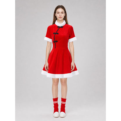 Bright festive dress in Chinese style with a cape