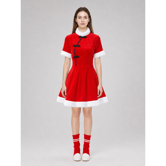 Bright festive dress in Chinese style with a cape
