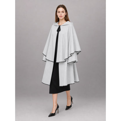 White Carnival Cloak with Hood and Black Trim
