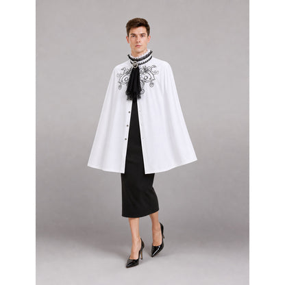 White Costume Shirt with Jabot and Embroidery front view