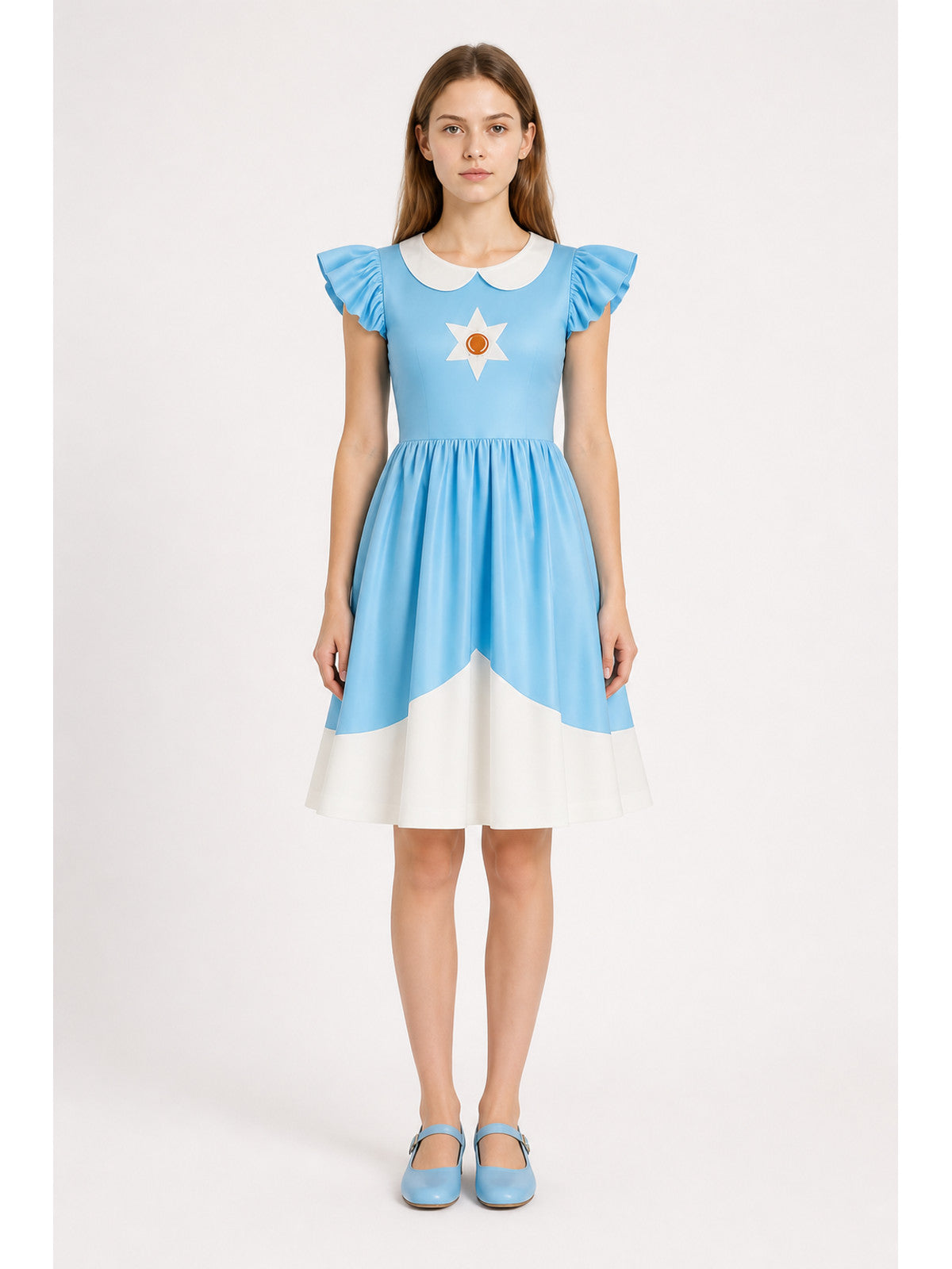Blue Cosplay Dress with White Star and Ruffles main product view