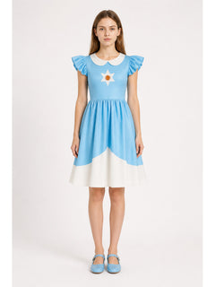 Blue Cosplay Dress with White Star and Ruffles