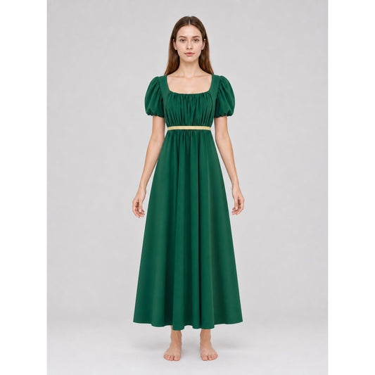 Bridgerton-Style Dress with Belt, Green