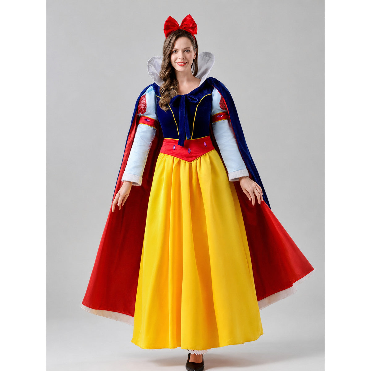 Snow White Costume, carnival dress with cape on-model view