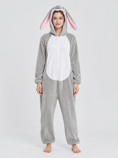 Kigurumi Pajama with Bunny Ears and White Panel
