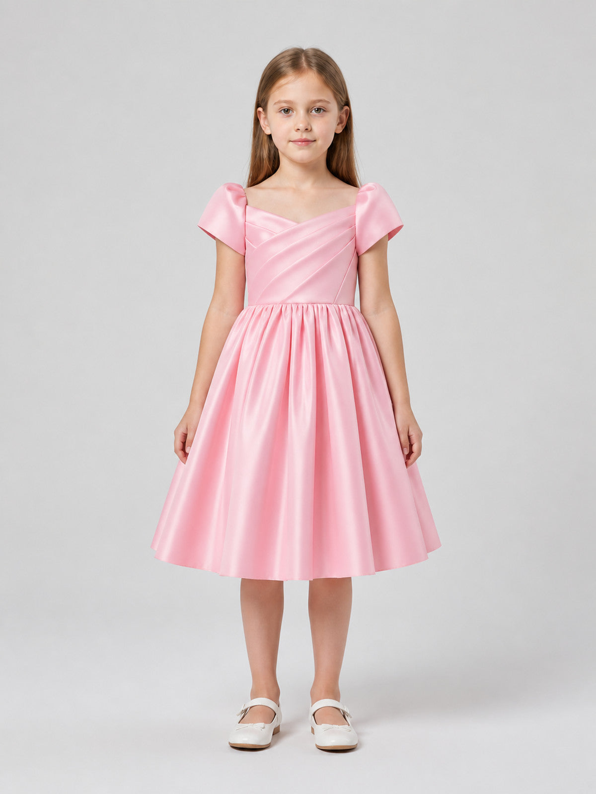 Festive princess dress with a full skirt and sleeves on-model view
