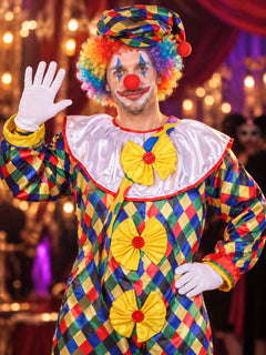 Clown Costume with Fluffy Collar, Hat, and Bows