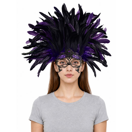 Carnival Headpiece with Feathers and Mask