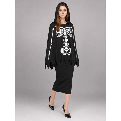 Skeleton Halloween Costume with Hood and Gloves front view