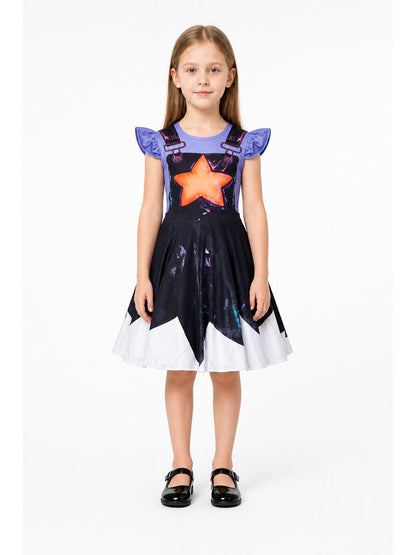Children's Dress with an Orange Star and Puff Sleeves main product view