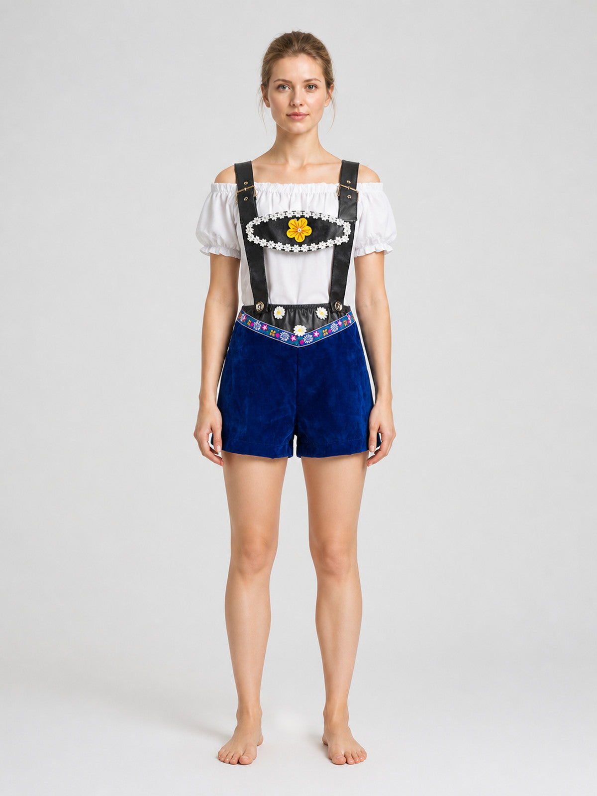 Beer Festival Costume: White Blouse and Shorts on-model view