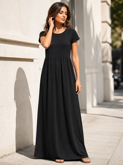 Women's Black Maxi Dress with Short Sleeves main product view