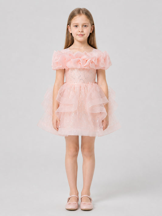 Children's Princess Dress with Sequins and a Full Skirt on-model view