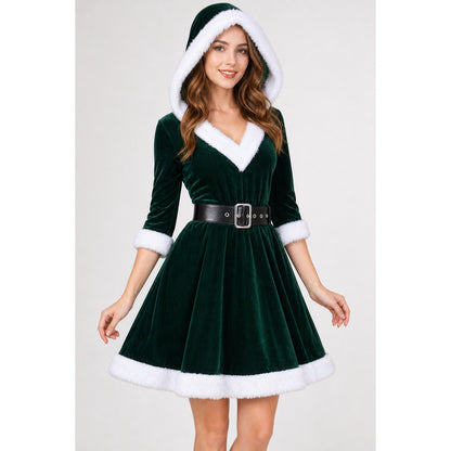 Festive Christmas Dress with Hood and Belt