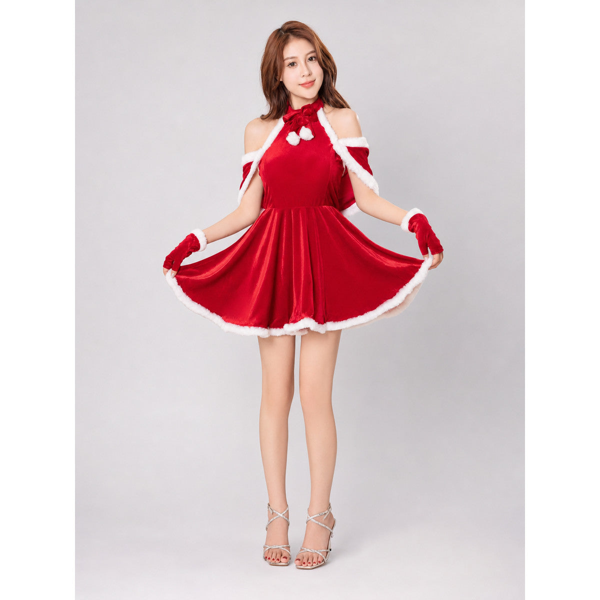 Red and White Christmas Costume Dress with Cape