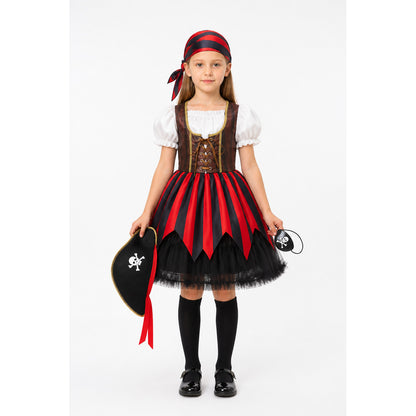 Girls’ Pirate Costume with Dress, Hat, and Eye Patch main product view