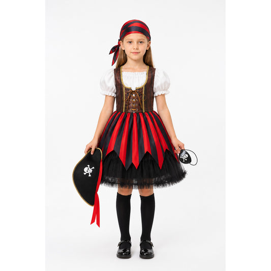 Girls’ Pirate Costume with Dress, Hat, and Eye Patch main product view