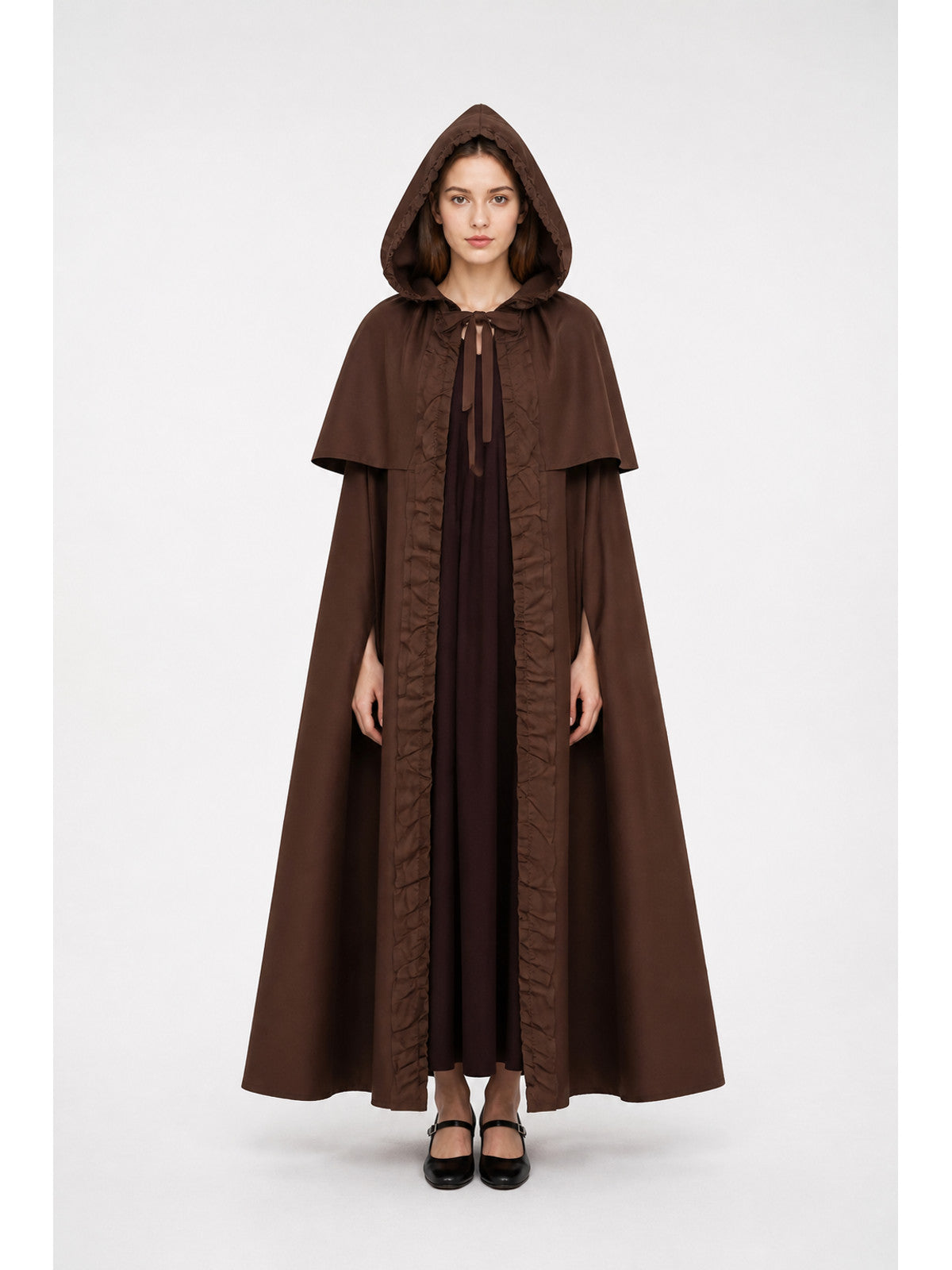 Hooded cloak with front ties main product view