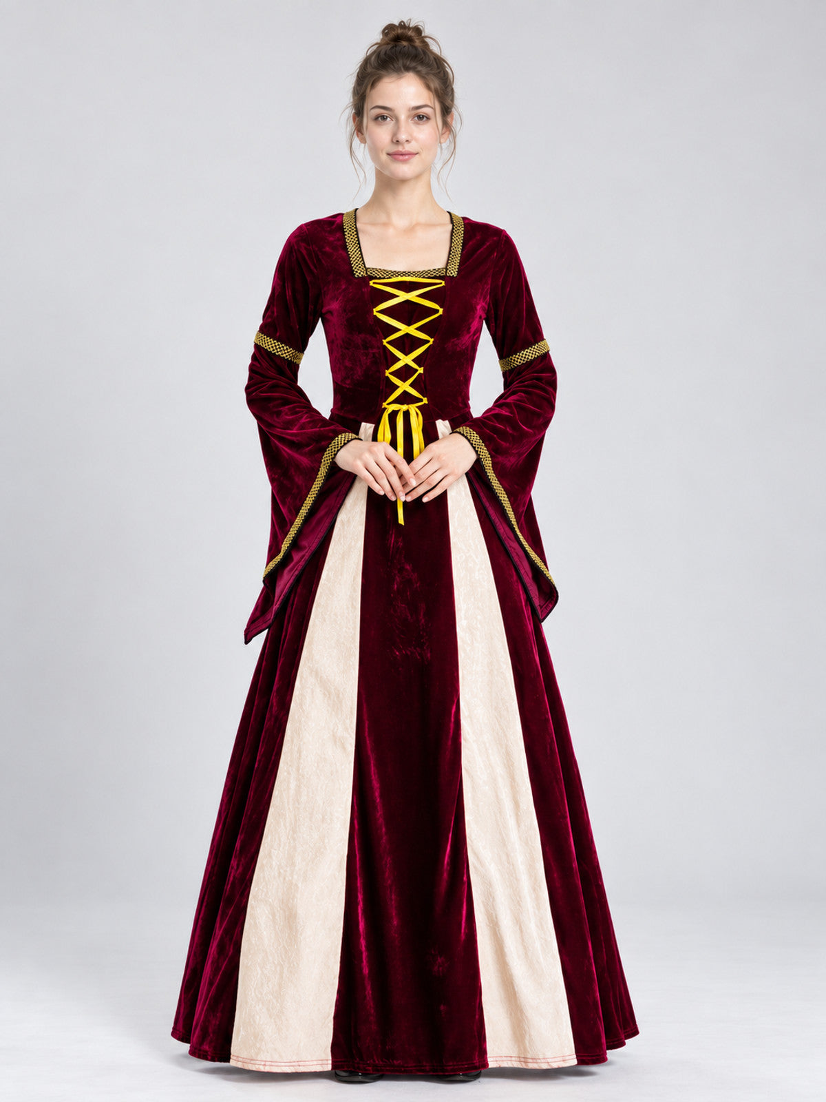 Carnival Dress with Yellow Lacing and a Flared Skirt