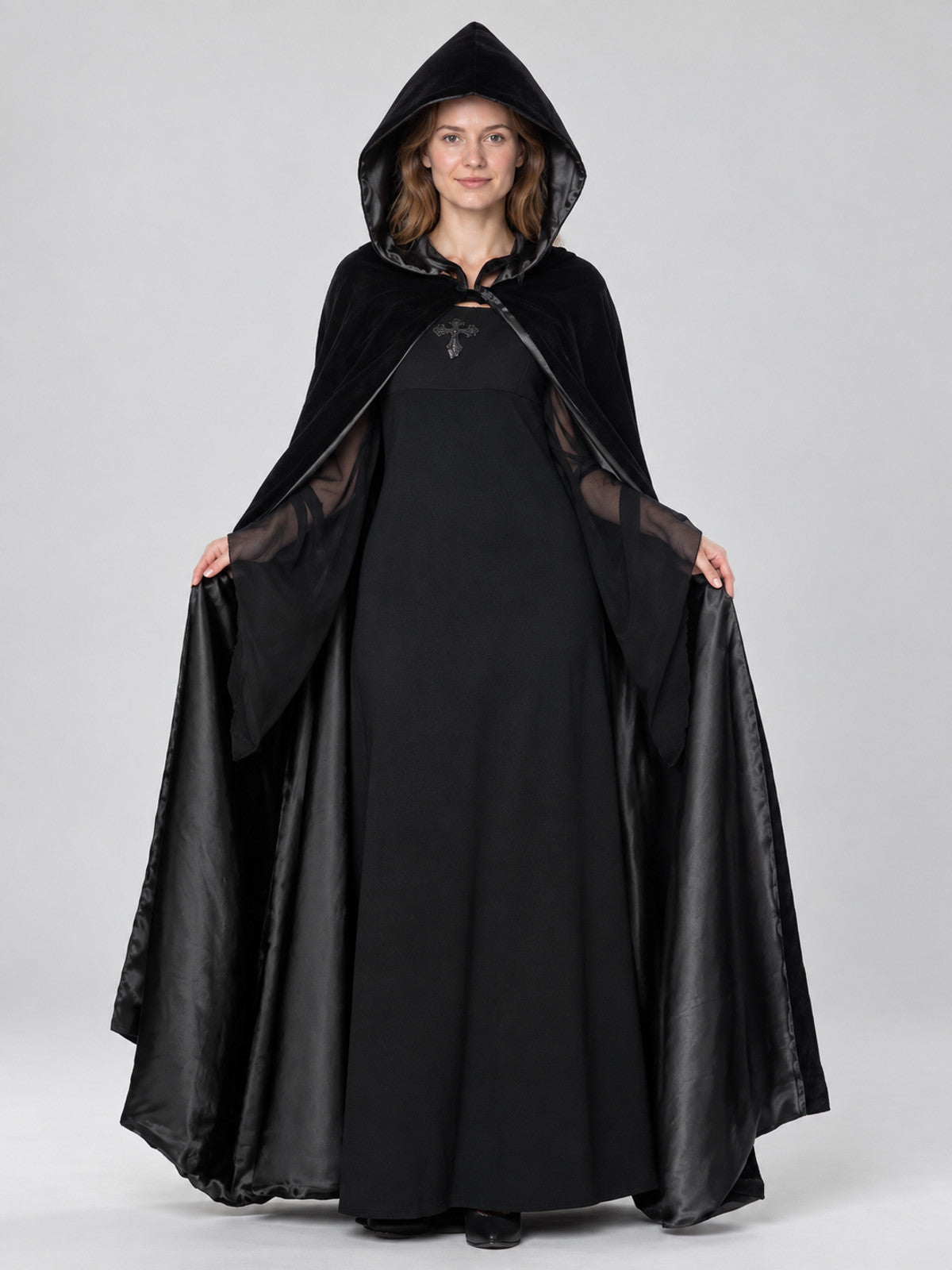Vampire Costume with Black Cape and Skirt